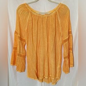 Spense Orange Boho On or Off Shoulder Gauzy Blouse/Top w/ Bell Sleeves